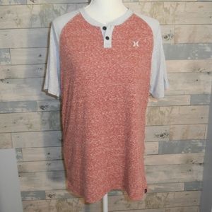 Hurley Red & Gray Short Sleeved Henley - D26